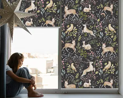 Estores de rolo blackout para porta de varanda Corças, pássaros e coelhos