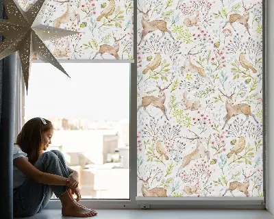 Estores de rolo interiores blackout para janela Corças, pássaros e coelhos