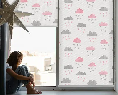 Estores de rolo interiores blackout para janela Nuvens rosa e cinza