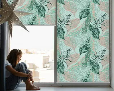 Estores de rolo blackout para porta de varanda Folhas tropicais