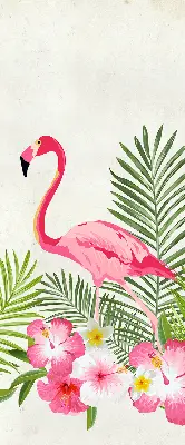 Estores de rolo em tecido blackout Flamingos junto às folhas