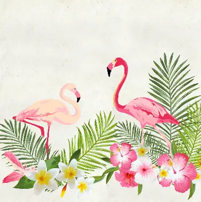 Estores de rolo em tecido blackout Flamingos junto às folhas
