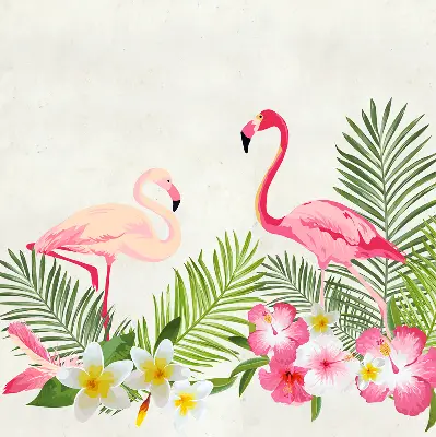 Estores de rolo em tecido blackout Flamingos junto às folhas