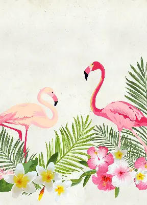 Estores de rolo em tecido blackout Flamingos junto às folhas