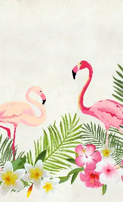 Estores de rolo em tecido blackout Flamingos junto às folhas