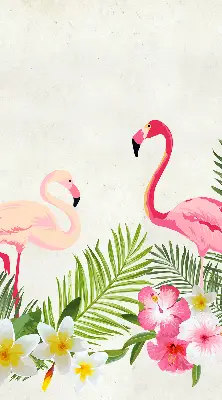 Estores de rolo em tecido blackout Flamingos junto às folhas