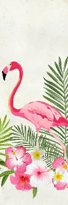 Estores de rolo em tecido blackout Flamingos junto às folhas