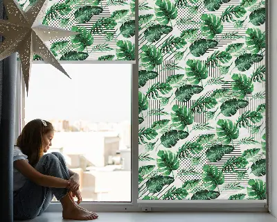 Estores de rolo blackout para porta de varanda Folhas tropicais