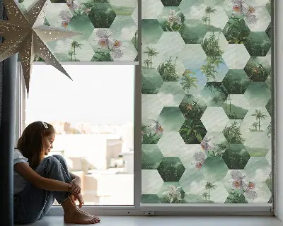 Estores de rolo blackout para porta de varanda Hexágonos verdes