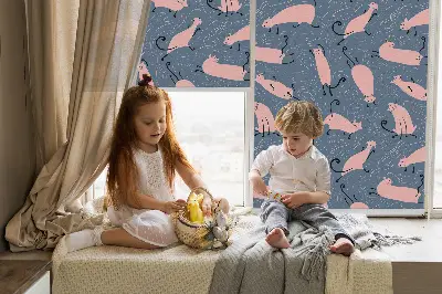 Estores de rolo interiores blackout para janela Gatos cor-de-rosa