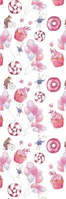 Estores de rolo interiores blackout Balões cor-de-rosa, donuts e coelhinhos.