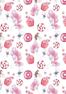 Estores de rolo interiores blackout Balões cor-de-rosa, donuts e coelhinhos.