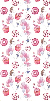 Estores de rolo interiores blackout Balões cor-de-rosa, donuts e coelhinhos.