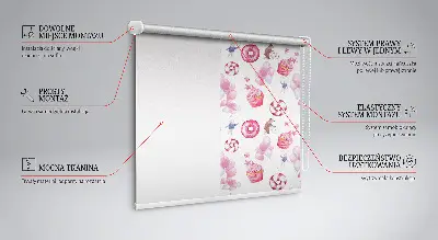 Estores de rolo interiores blackout Balões cor-de-rosa, donuts e coelhinhos.