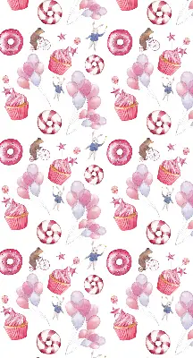 Estores de rolo interiores blackout Balões cor-de-rosa, donuts e coelhinhos.
