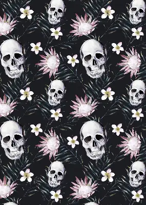 Estores de rolo blackout para janela Crânios entre flores