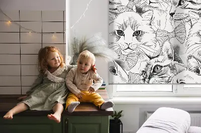 Estores de rolo em tecido blackout Gatos desenhados