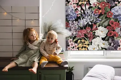 Estores de rolo em tecido blackout Flores coloridas