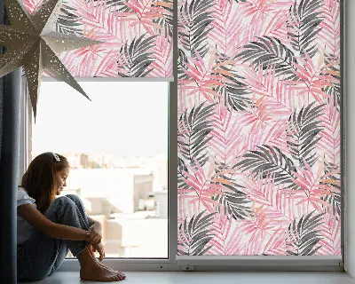 Estores de rolo em tecido blackout Folhas rosa e pretas