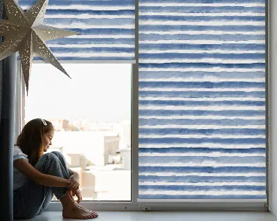 Estores de rolo em tecido blackout Listras azuis pintadas