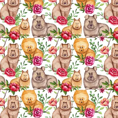 Estores de rolo interiores blackout Cães entre as flores