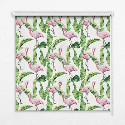Estores de rolo blackout para porta de varanda Flamingos junto às folhas