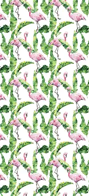 Estores de rolo blackout para porta de varanda Flamingos junto às folhas