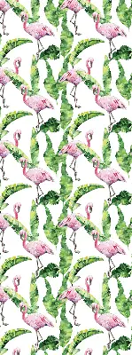 Estores de rolo blackout para porta de varanda Flamingos junto às folhas