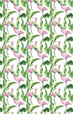 Estores de rolo blackout para porta de varanda Flamingos junto às folhas