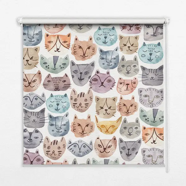 Estores de rolo interiores blackout para janela rostos de gato coloridos