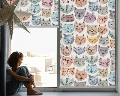 Estores de rolo interiores blackout para janela rostos de gato coloridos