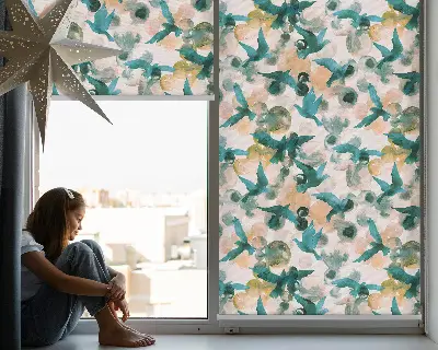 Estores de rolo interiores blackout para janela Pássaros e manchas coloridas