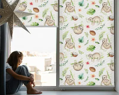 Estores de rolo interiores blackout para janela Preguiças e plantas