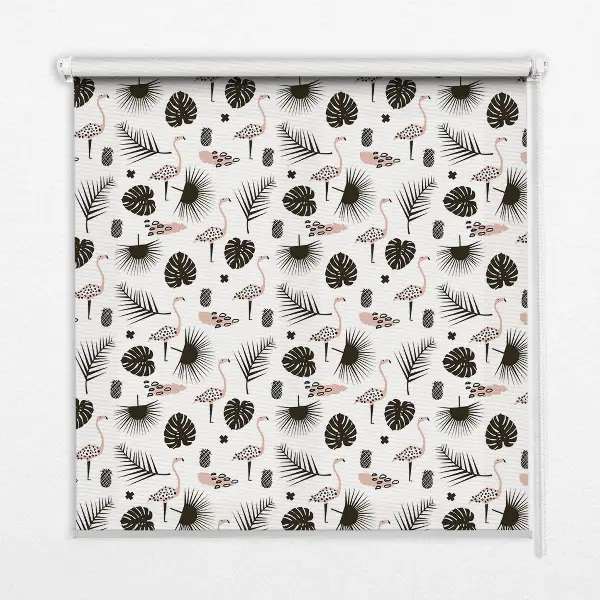 Estores de rolo interiores blackout para janela Flamingos e folhas