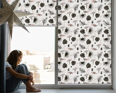 Estores de rolo interiores blackout para janela Flamingos e folhas