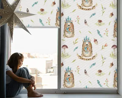 Estores de rolo interiores blackout para janela Ursos de pelúcia e plantas