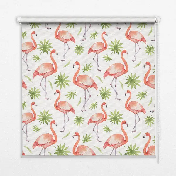 Estores de rolo em tecido blackout Flamingo e folhas