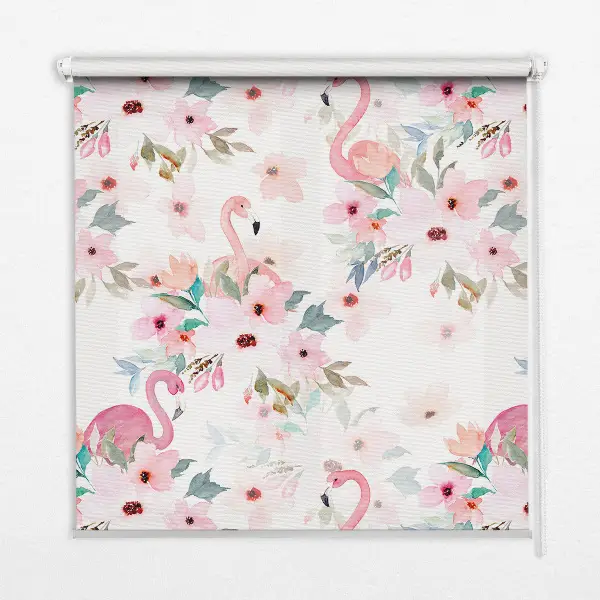 Estores de rolo interiores blackout para janela Flamingos entre as flores