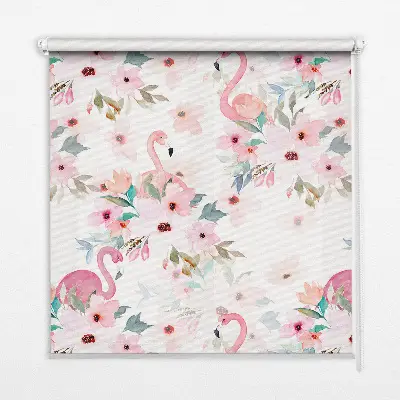 Estores de rolo interiores blackout para janela Flamingos entre as flores