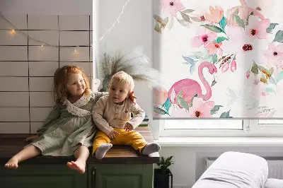 Estores de rolo interiores blackout para janela Flamingos entre as flores