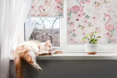 Estores de rolo interiores blackout para janela Flamingos entre as flores