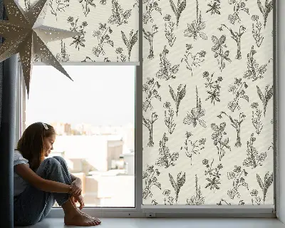 Estores de rolo interiores blackout para janela flores desenhadas