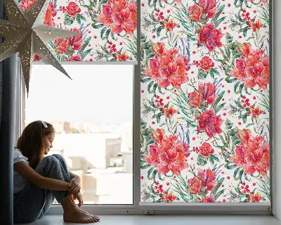 Estores de rolo interiores blackout Flores vermelhas
