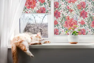 Estores de rolo interiores blackout Flores vermelhas