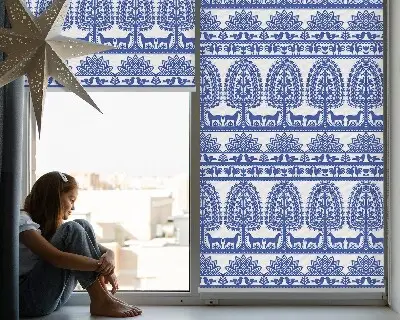 Estores de rolo blackout para porta de varanda Padrão azul