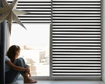 Estores de rolo interiores blackout para janela Listras pretas