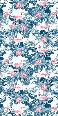 Estores de rolo blackout para porta de varanda Plantas tropicais e flamingos