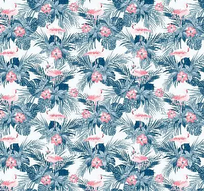 Estores de rolo blackout para porta de varanda Plantas tropicais e flamingos