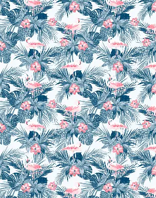 Estores de rolo blackout para porta de varanda Plantas tropicais e flamingos