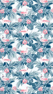 Estores de rolo blackout para porta de varanda Plantas tropicais e flamingos